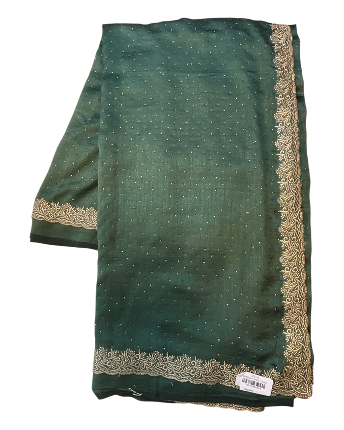 Sage Green - Chiffon - Fancy Party Saree with Blouse Piece - 11KP24 SP2423