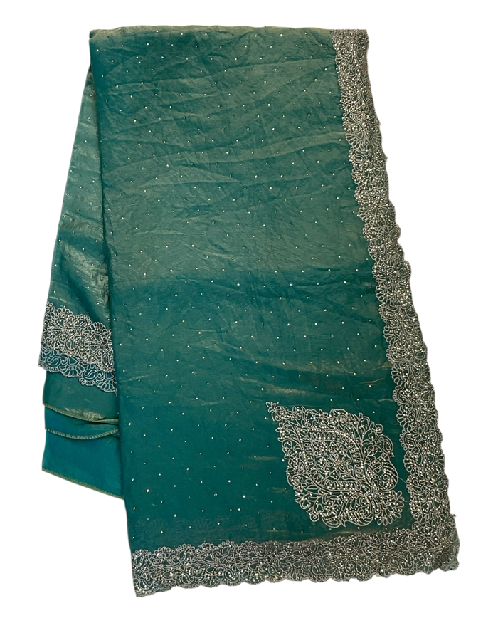 Sage Green - Rich Saree with Thread / Stone Embroidery and Blouse Piece - UK stock - 24hr Dispatch - RS2525 VJ