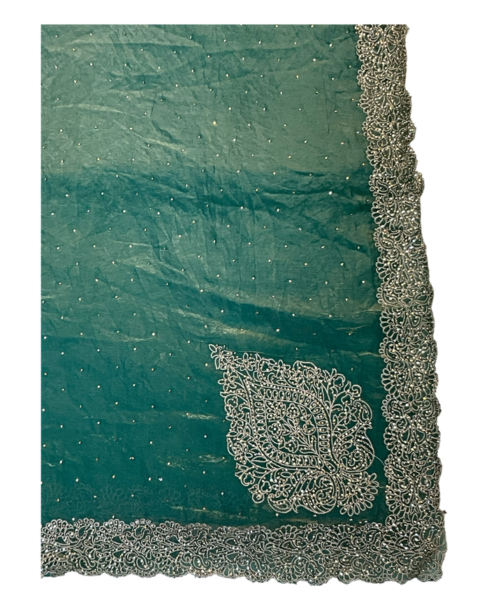 Sage Green - Rich Saree with Thread / Stone Embroidery and Blouse Piece - UK stock - 24hr Dispatch - RS2525 VJ