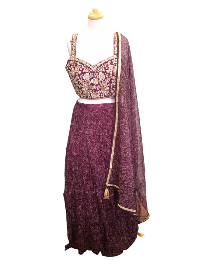 SALE - Size 14 / 40" Bust - Wine - Ready Made Lehenga Set - UK Stock - 24h Dispatch - KTC241104