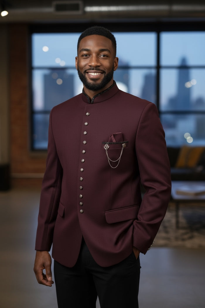 SALE! Burgundy / Maroon - PREMIUM Slim Fit Mens BandhGala / Prince / Chinese Collar Jacket - Fantastic Fit - CS2512 09TY25