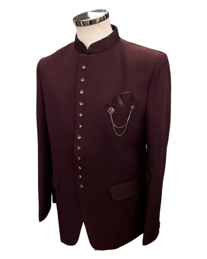 SALE! Burgundy / Maroon - PREMIUM Slim Fit Mens BandhGala / Prince / Chinese Collar Jacket - Fantastic Fit - CS2512 09TY25