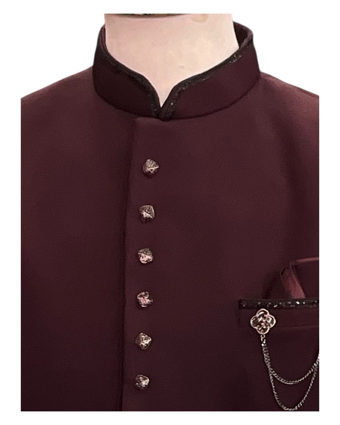 SALE! Burgundy / Maroon - PREMIUM Slim Fit Mens BandhGala / Prince / Chinese Collar Jacket - Fantastic Fit - CS2512 09TY25