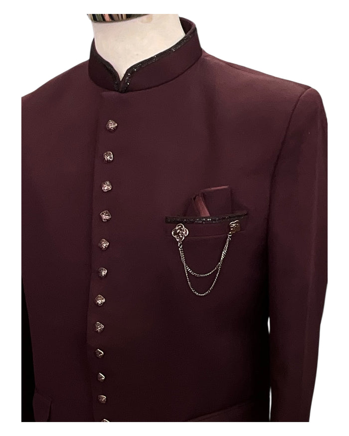SALE! Burgundy / Maroon - PREMIUM Slim Fit Mens BandhGala / Prince / Chinese Collar Jacket - Fantastic Fit - CS2512 09TY25