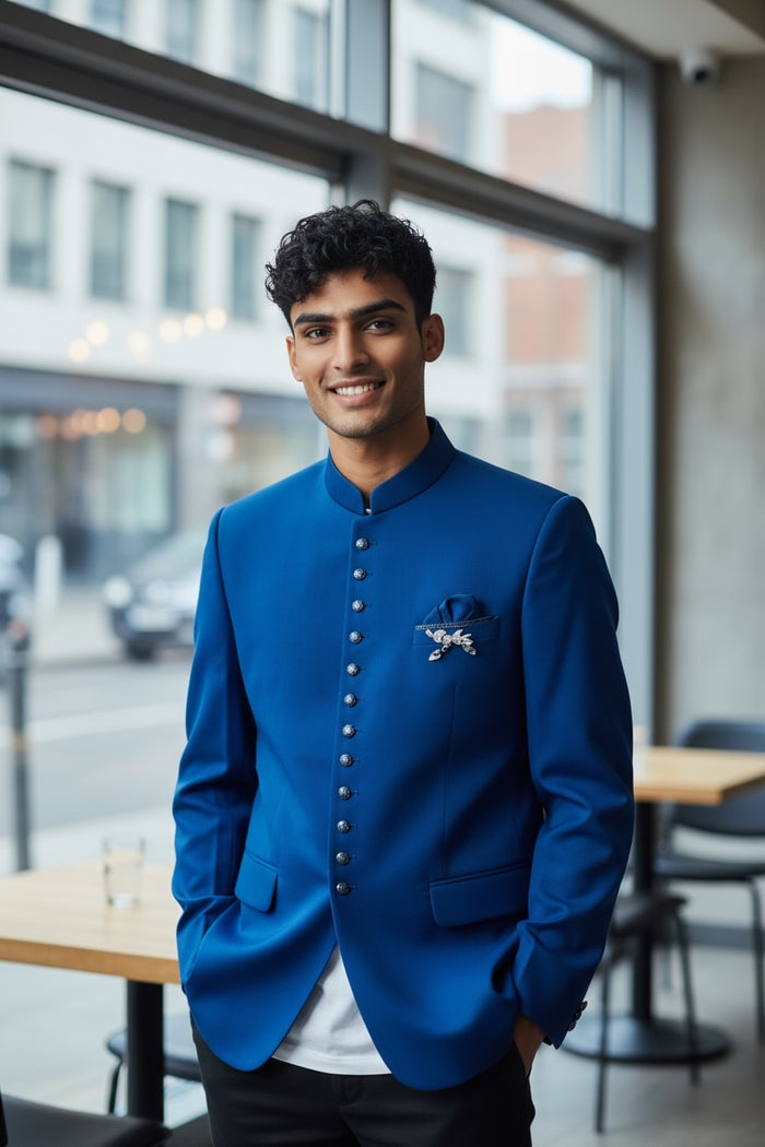 SALE! Petrol Blue - PREMIUM Slim Fit Mens BandhGala / Prince / Chinese Collar Jacket - Fantastic Fit - CS2512 09TY25