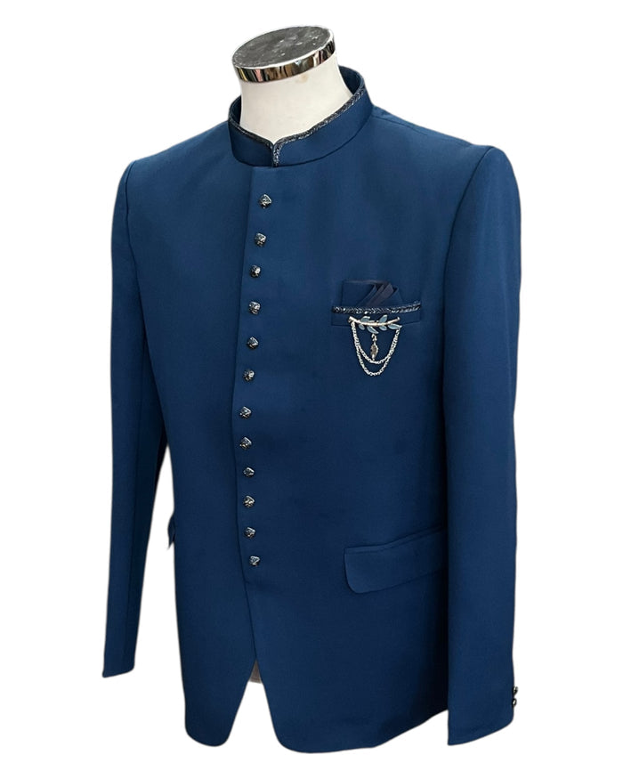 SALE! Petrol Blue - PREMIUM Slim Fit Mens BandhGala / Prince / Chinese Collar Jacket - Fantastic Fit - CS2512 09TY25