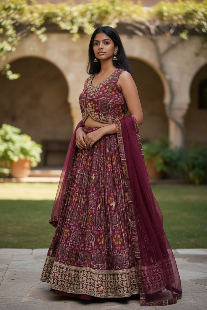 SALE! Size 12 / 38" Bust - Silky Wine - Ready Made Lehenga Set - UK Stock - 24h Dispatch - KTC250103 TY 0125