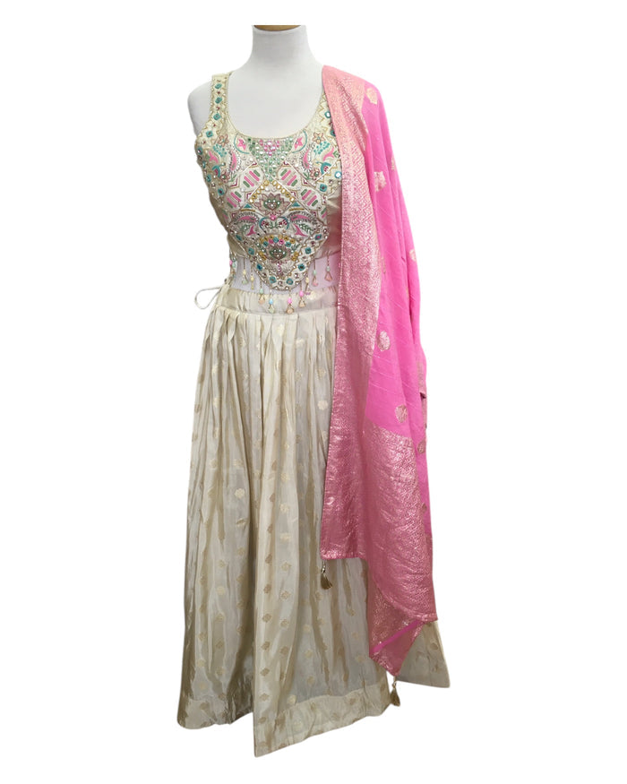 SALE ! Size 14 / 40" Bust - Cream - Ready Made Lehenga Set - UK Stock - 24h Dispatch - KTC2501 57 TV