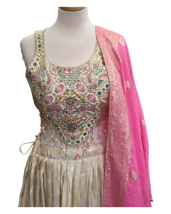 SALE ! Size 14 / 40" Bust - Cream - Ready Made Lehenga Set - UK Stock - 24h Dispatch - KTC2501 57 TV