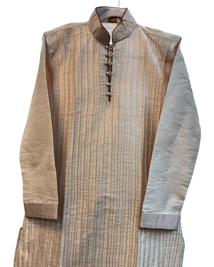 SALE! Size 34" XS - Light Brown - Mens Silky Kurta Top with Draw stringed Trousers , Full Length - SALE2603