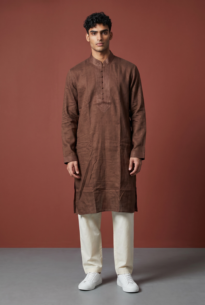 SALE! Size 42" - Brown - Mens Cotton Kurta Top only, Knee Length - SALE2606