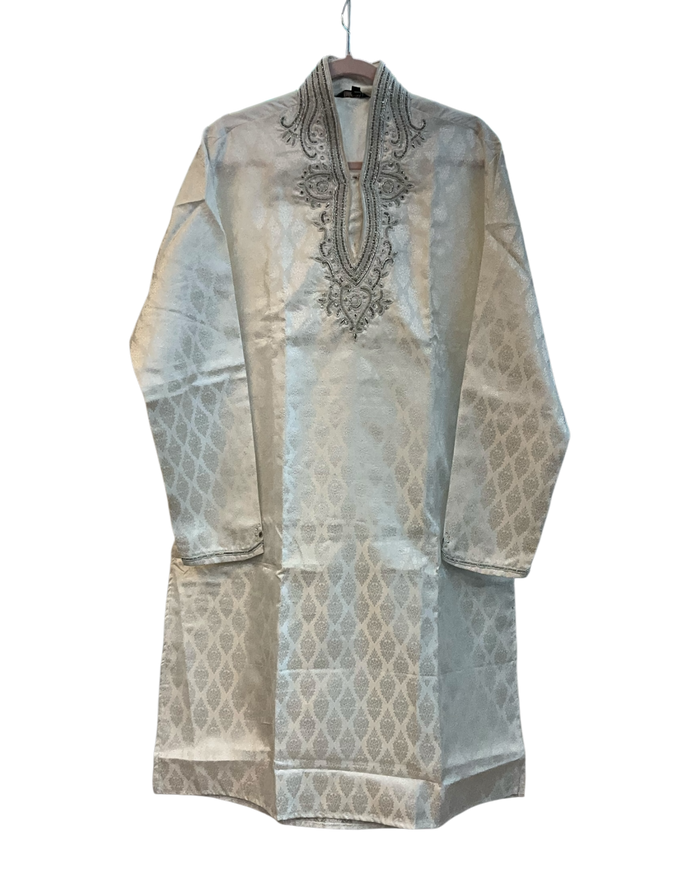 SALE! Size 42" - White - Mens Brocade Kurta Top only, Knee Length - SALE2607