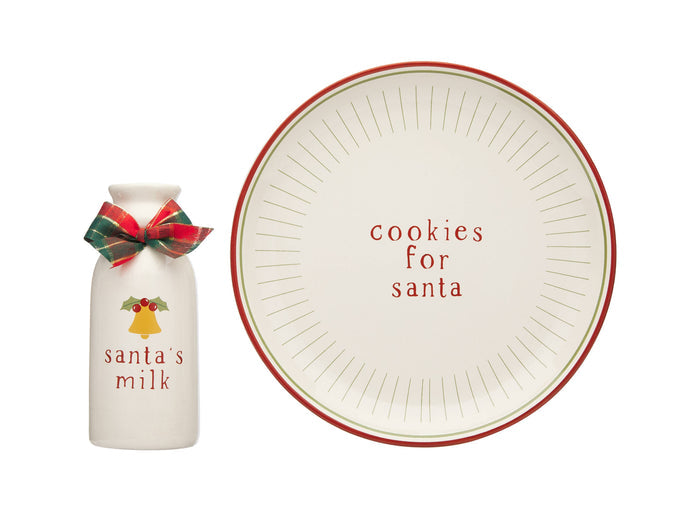 Santa Christmas Cookie Plate & Milk Jug