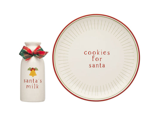 Santa Christmas Cookie Plate & Milk Jug