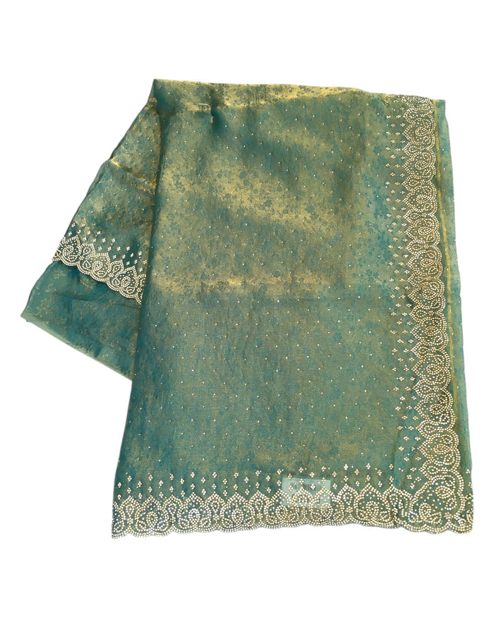 Sea Green - Self Print Crepe - Party Wear Embroidered Saree with Blouse Piece - SP2504022 TY