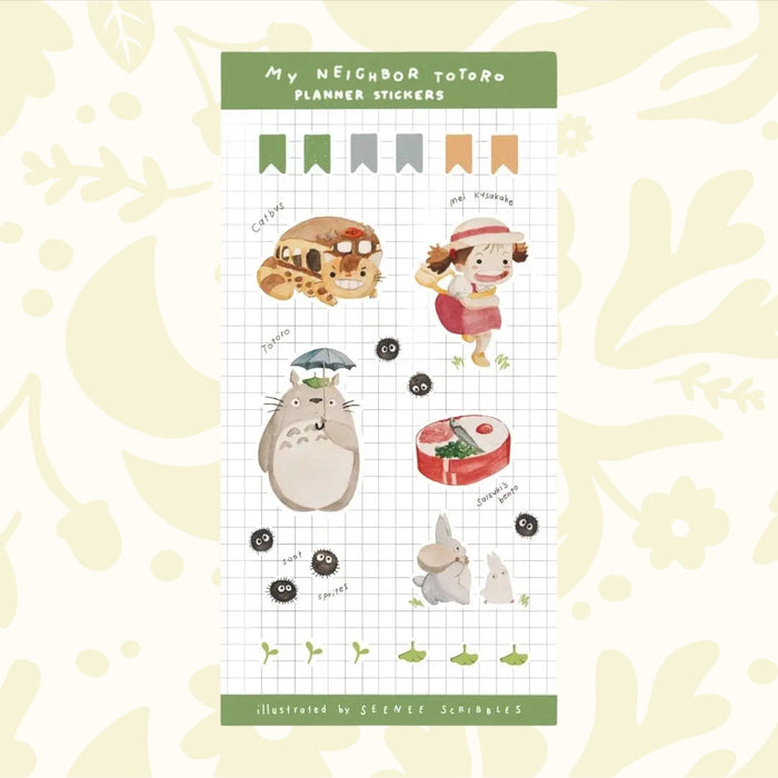 Forager Provisions LTD My Neighbor Totoro sticker sheet with watercolor illustrations on a matte grid background.