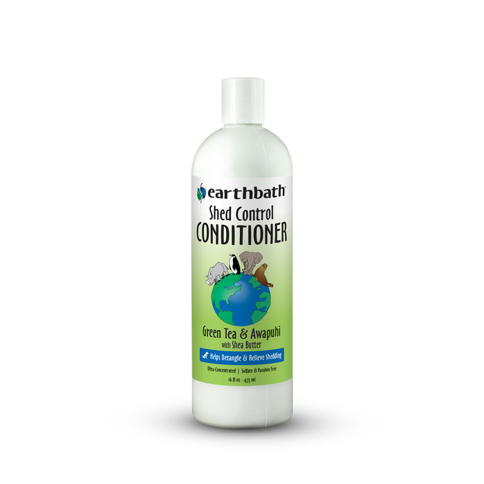 Bottle of Earthbath Shed Control Conditioner on a white background