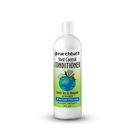 Bottle of Earthbath Shed Control Conditioner on a white background