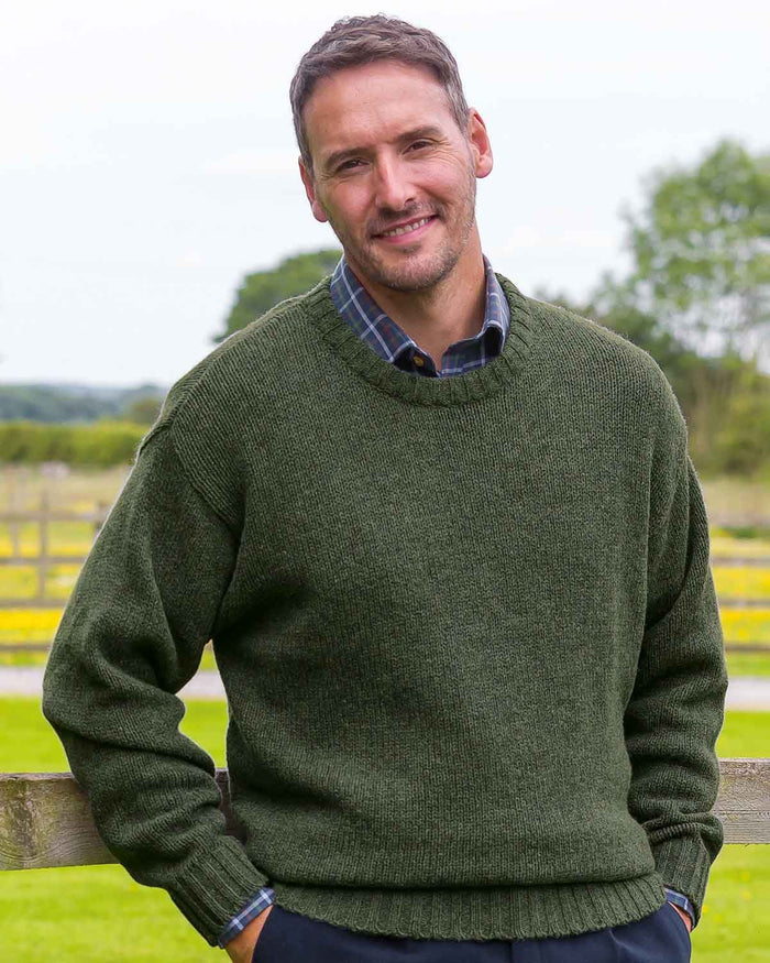 Shetland Crew Neck Jumper Mens - Loden - Country Collection