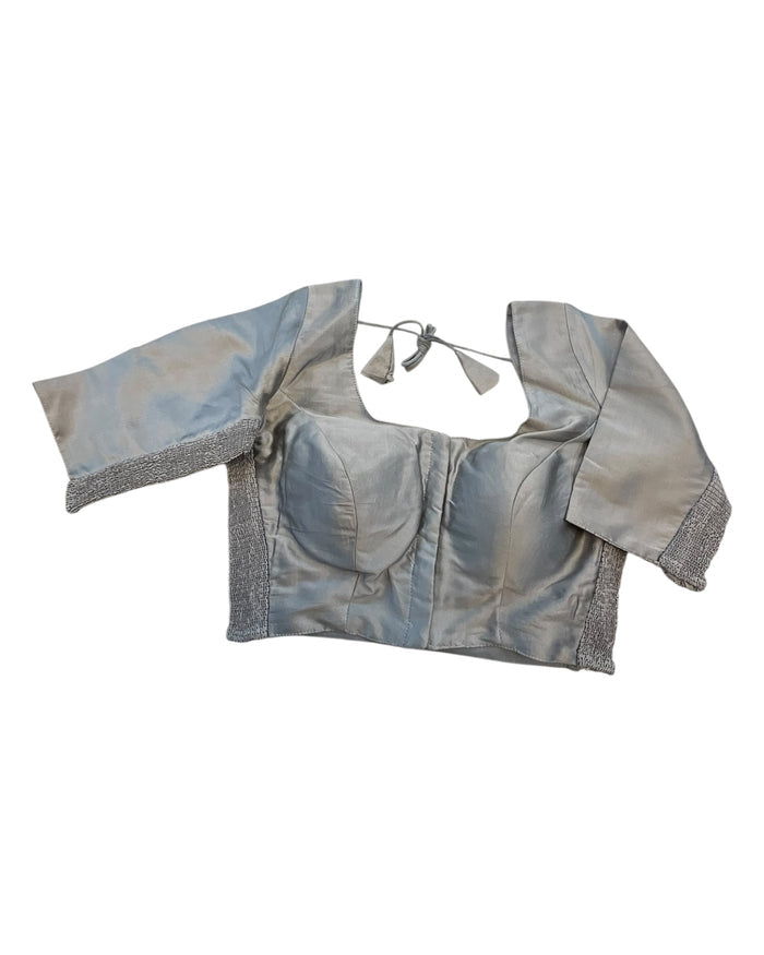 Silver Grey - HYBRID Silky Saree blouse - With Elastic on both side for Great fit - Size 36",38", 40" S M L  - VAM1216 Ap