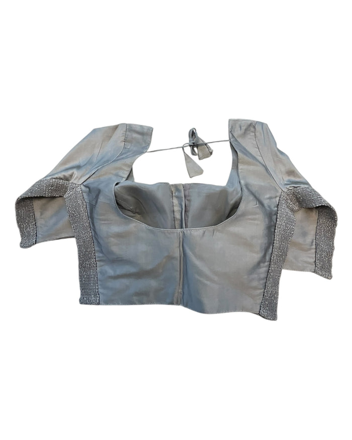 Silver Grey - HYBRID Silky Saree blouse - With Elastic on both side for Great fit - Size 36",38", 40" S M L  - VAM1216 Ap