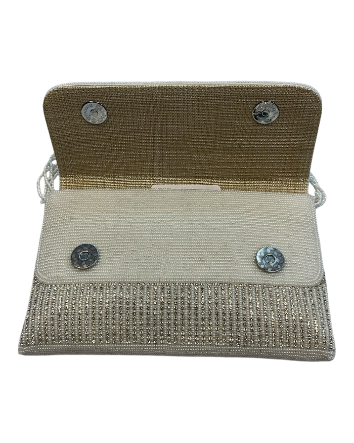 Silver / White - Rich Hand Embroidered Clutch Bag / Handbag -Bollywood / Weddings - AKB278 11KJ25
