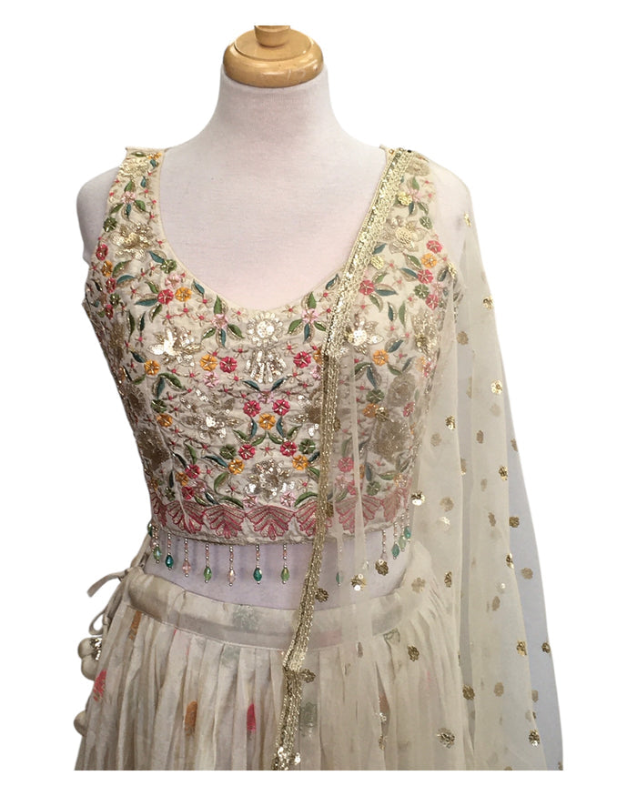 Size 12 / 38" Bust - Silky Cream - Ready Made Lehenga Set - UK Stock - 24h Dispatch - KTC241102 ? 1124