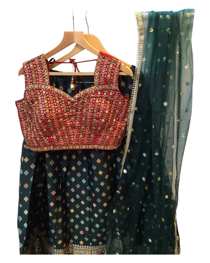 Size 14 / 40" Bust - Bottle Green - Ready Made Lehenga Set - UK Stock - 24h Dispatch - KTC250110 VT 0125