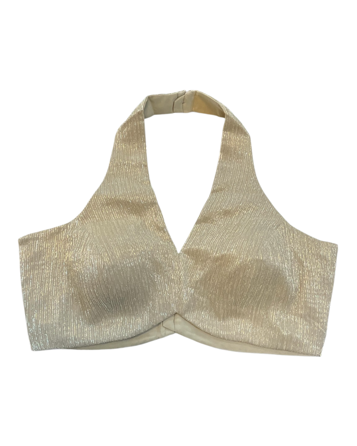 Size 36" / UK 10 - Gold - Shimmery Crinkle Halter Neck Saree blouse with cups - UK Stock - Quick Delivery - RNK - R999A-KJ