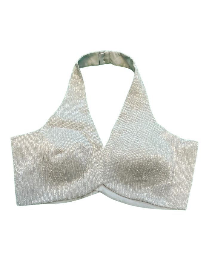 Size 36" / UK 10 - Silver - Shimmery Crinkle Halter Neck Saree blouse with cups - UK Stock - Quick Delivery - RNK - R999A-KJ