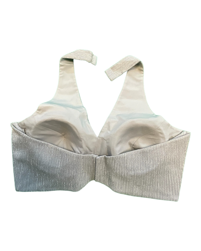 Size 36" / UK 10 - Silver - Shimmery Crinkle Halter Neck Saree blouse with cups - UK Stock - Quick Delivery - RNK - R999A-KJ