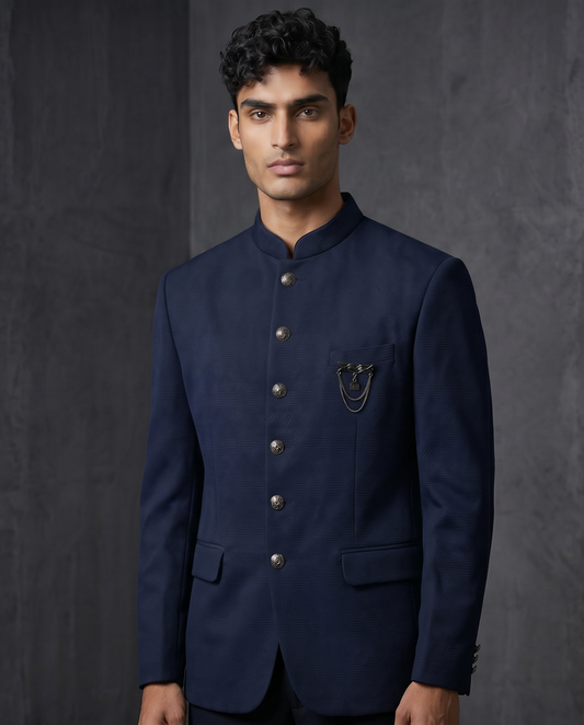 Size 40" Chest - Navy Blue - PREMIUM Slim Fit Mens Jute BandhGala / Prince / Chinese Collar Jacket - Fantastic Fit - CS2604 TA