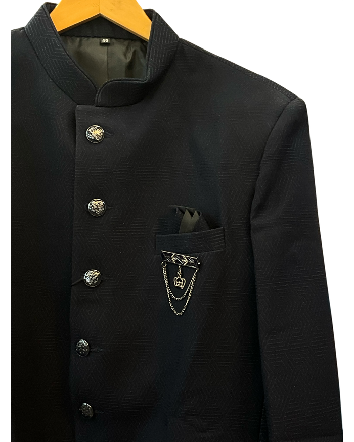 Size 40" Chest - Navy Blue - PREMIUM Slim Fit Mens Jute BandhGala / Prince / Chinese Collar Jacket - Fantastic Fit - CS2604 TA