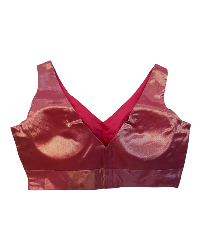 Size 40" / UK 14 - Dark Pink /  Magenta - Silky Saree blouse with cups,  Sleeveless - UK Stock - Quick Delivery - RNK - R722A-KY