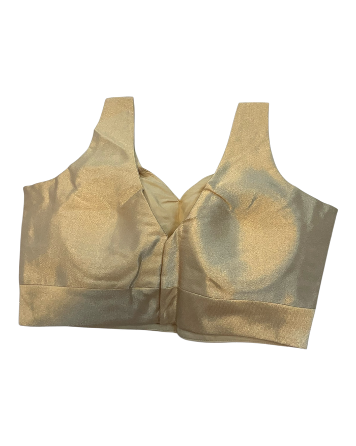 Size 40" / UK 14 - Gold - Silky Saree blouse with cups,  Sleeveless - UK Stock - Quick Delivery - RNK - R722A-KY