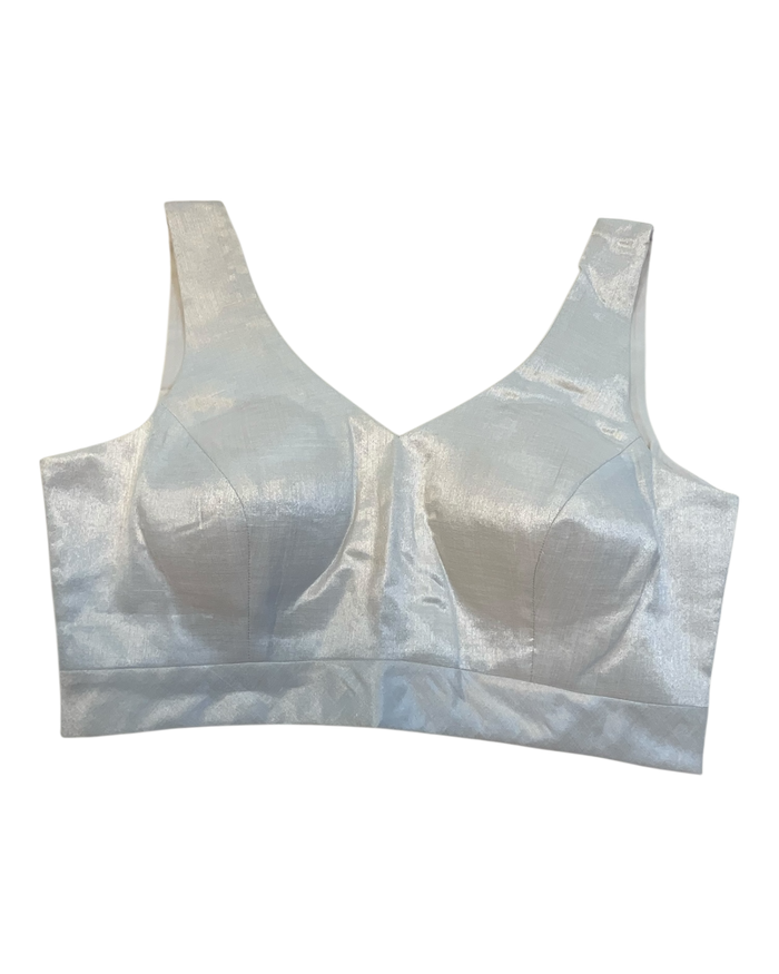 Size 42" / UK 16 - Silver - Silky Saree blouse with cups,  Sleeveless - UK Stock - Quick Delivery - RNK - R722A-KY