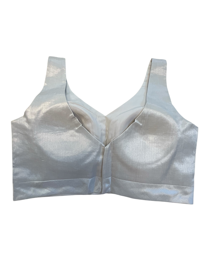 Size 42" / UK 16 - Silver - Silky Saree blouse with cups,  Sleeveless - UK Stock - Quick Delivery - RNK - R722A-KY