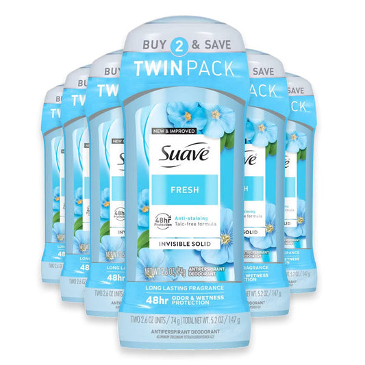 Suave Fresh Invisible Solid Antiperspirant Deodorant 2.6 oz - 2 Ct - 6 Pack