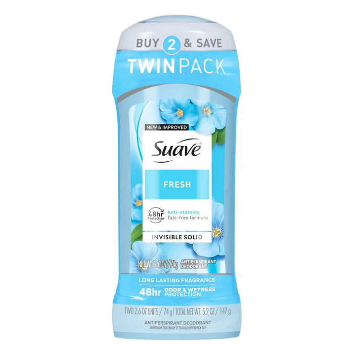 Suave Fresh Invisible Solid Antiperspirant Deodorant 2.6 oz - 2 Ct - 6 Pack