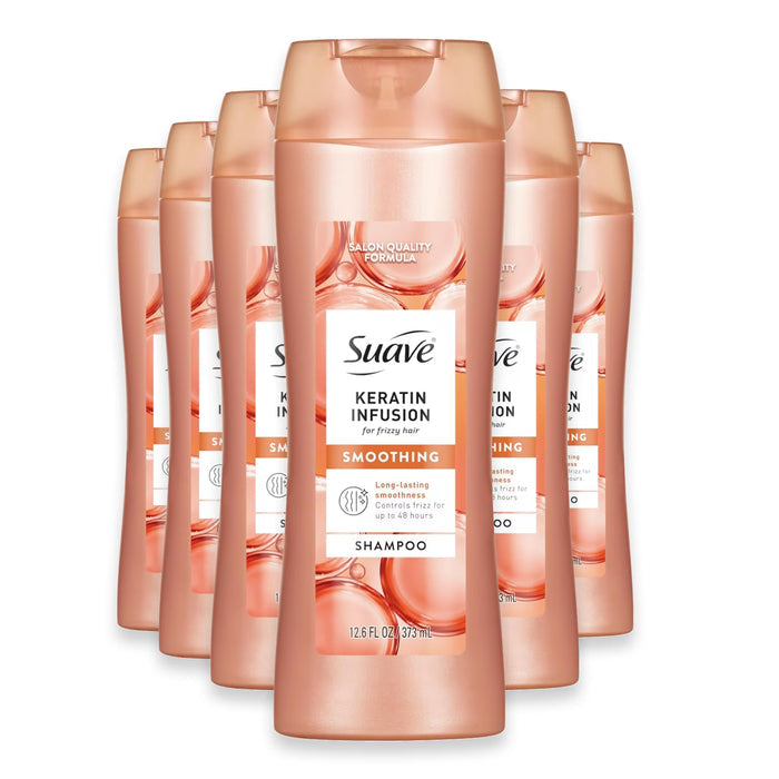 Suave Keratin Smooth Shampoo with Keratin Protein Low-Sulfate Frizz-Control Hair Care - 12.6 oz - 6 Pack