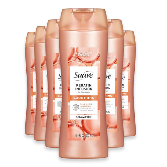 Suave Keratin Smooth Shampoo with Keratin Protein Low-Sulfate Frizz-Control Hair Care - 12.6 oz - 6 Pack