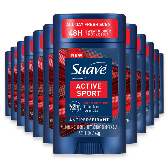 Suave Men Active Sport Invisible Solid Antiperspirant Deodorant Stick - 2.7 oz - 12 Pack