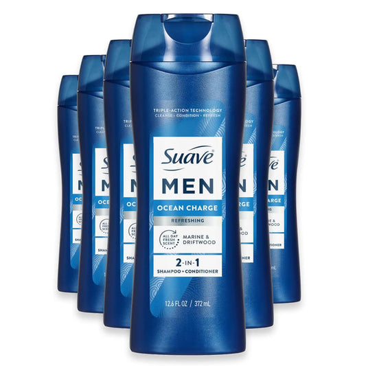 Suave Men Ocean Charge 2-in-1 Shampoo and Conditioner - 12.6 oz - 6 Pack