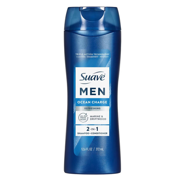 Suave Men Ocean Charge 2-in-1 Shampoo and Conditioner - 12.6 oz - 6 Pack