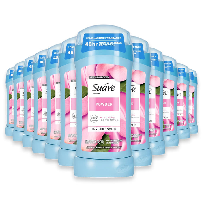 Suave Women’s Invisible Solid Antiperspirant Deodorant Stick, Powder Scent, 2.6 oz - 12 Pack