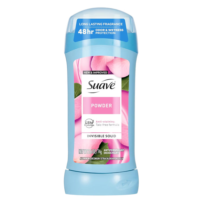 Suave Women’s Invisible Solid Antiperspirant Deodorant Stick, Powder Scent, 2.6 oz - 12 Pack