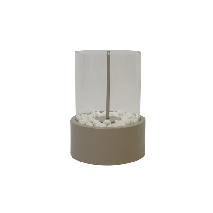 Tafel Haard - Rond - Metaal/Glas - Taupe - 21x21x28 cm