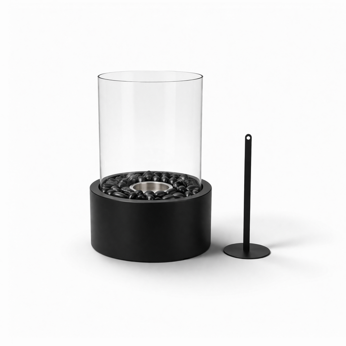 Tafel Haard - Rond - Metaal/Glas - Zwart - 21x21x28 cm