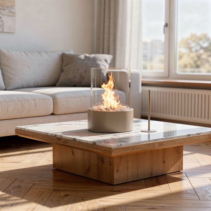 Tafel Haard- Rond - Metaal/Glas - Zand - 21x21x28cm