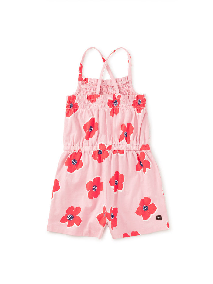 Tea Collection Smocked Strappy Romper in Rock Floral
